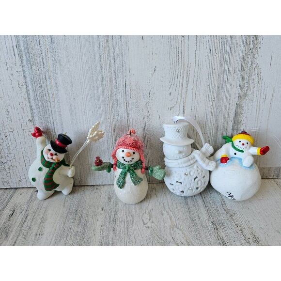 Snowman sparkle glitter Cardinal bird ornament snowball Xmas tree - Picture 1 of 16